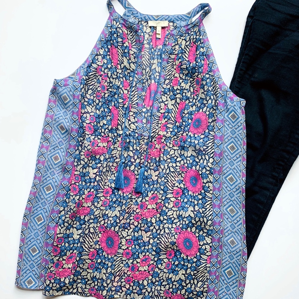 Joie 100% Silk Sleeveless Blue Floral Top